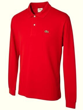 LACOSTE Mens 7 (XL) Red Classic Fit 100% Cotton Long Sleeve Polo Shirt L.12.12